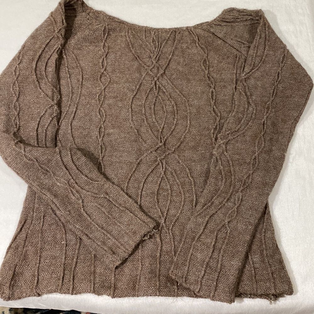Free People Alpaca Blend Mink Scoop Neck Knit Sweater Pullover Size L